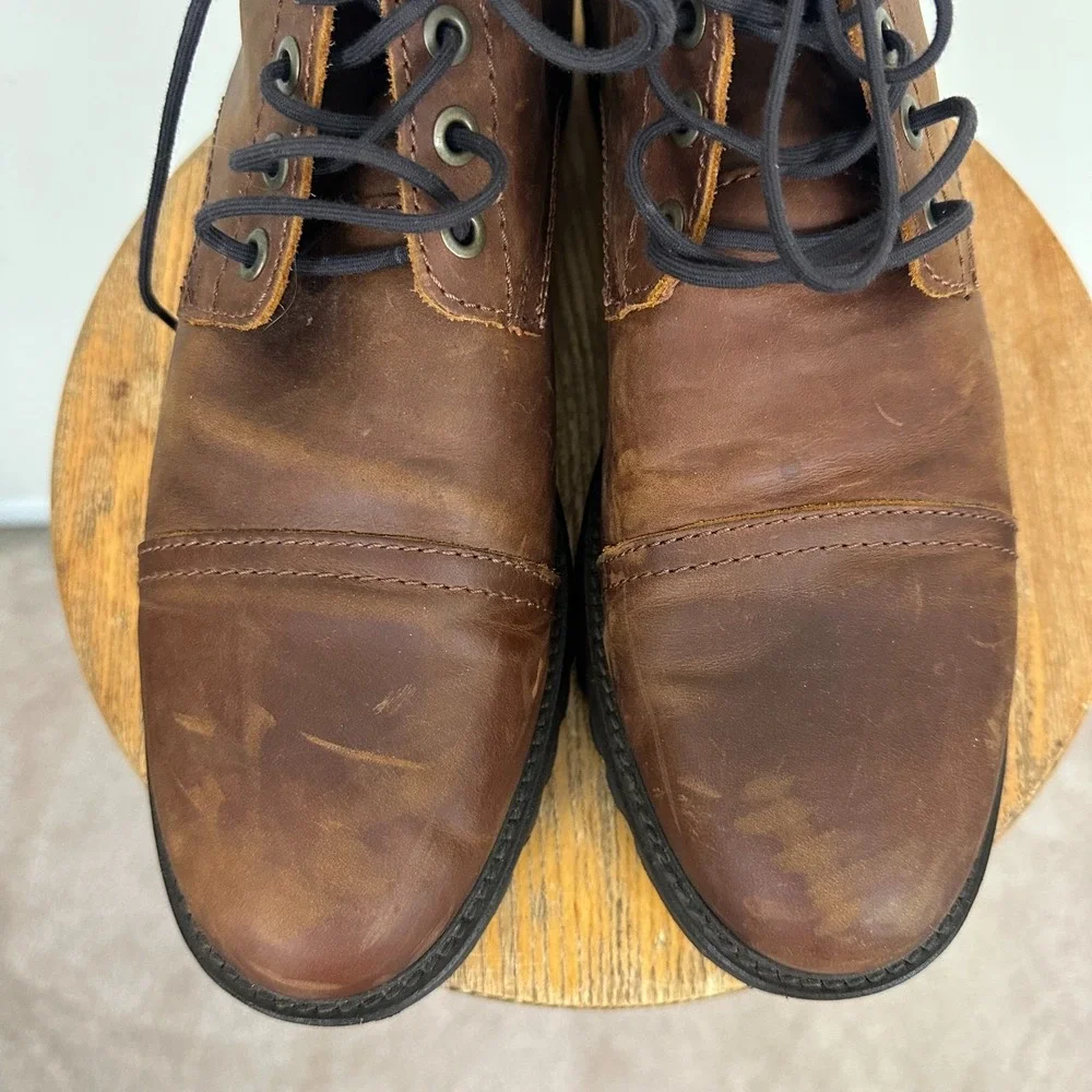 Patina Portland Leather Mens Size 12 Boots Brown Leather Lace Up Ankle Cap Toe